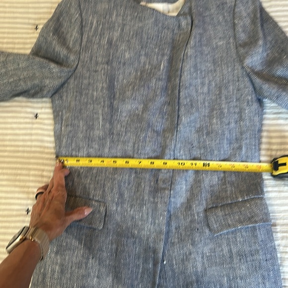 Zara Basics Collection Crossover Blue Textured Tweed Linen Jacket Blazer Medium - Picture 8 of 11